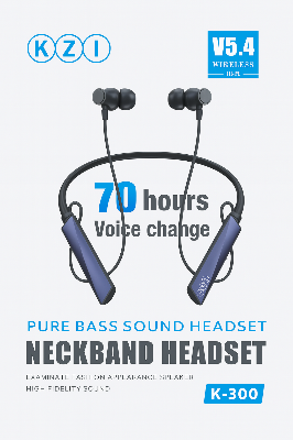 Picture of KZI K-300 Neckband Bluetooth Headset BT5.4 Sports Headset Magnetic on/off - Vibration - Voice Changer--Long Battery- Bluetooth neckband - best neckband (Navy Blue)
