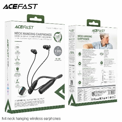 Picture of Acefast Wireless Neckband Earphones N4 /LED Digital Display /TF Card Support /130H Work Time With 6 Months Warranty (Black)