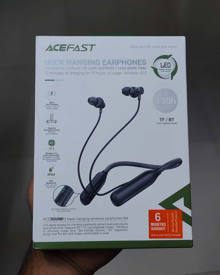 Picture of Acefast Wireless Neckband Earphones N4 /LED Digital Display /TF Card Support /130H Work Time With 6 Months Warranty (Black)