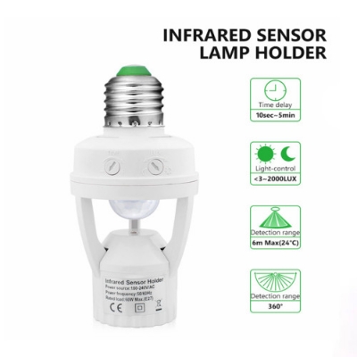 Picture of Motion Sensor Bulb Holder Integrated PIR 360 Degrees Intelligent Induction Motion Sensor Lamp Socket (White)