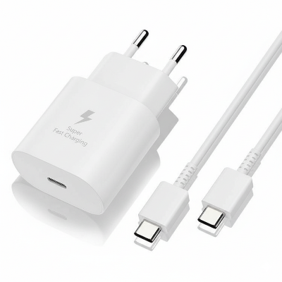 Picture of Sansung 45W PD  Super Fast 2 Pin Charger 2.0 with Type C Data Cable from Type C (White)