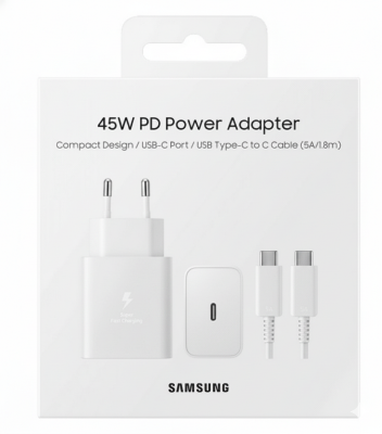 Picture of Sansung 45W PD  Super Fast 2 Pin Charger 2.0 with Type C Data Cable from Type C (White)