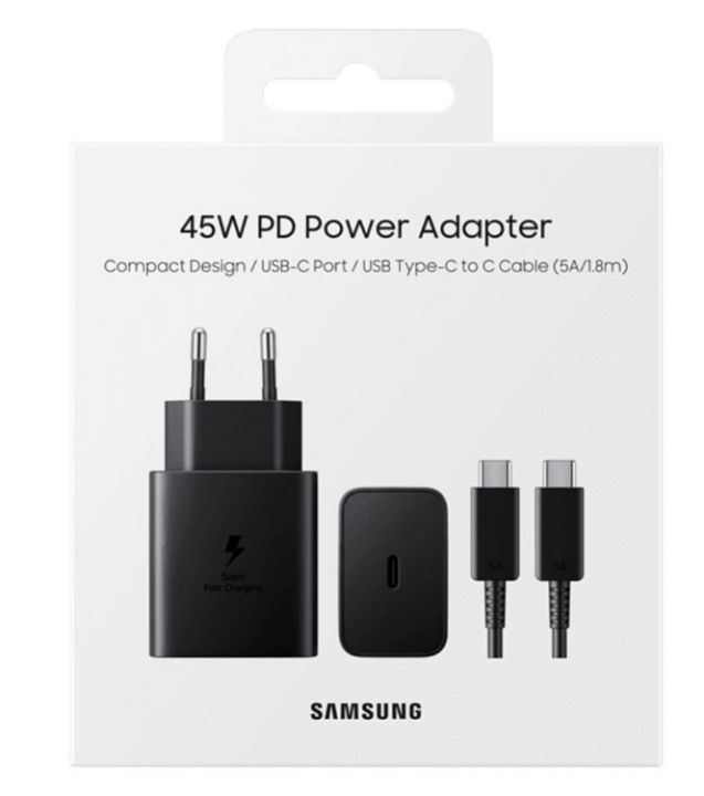 Picture of Sansung 45W PD  Super Fast 2 Pin Charger 2.0 with Type C Data Cable from Type C (Black)