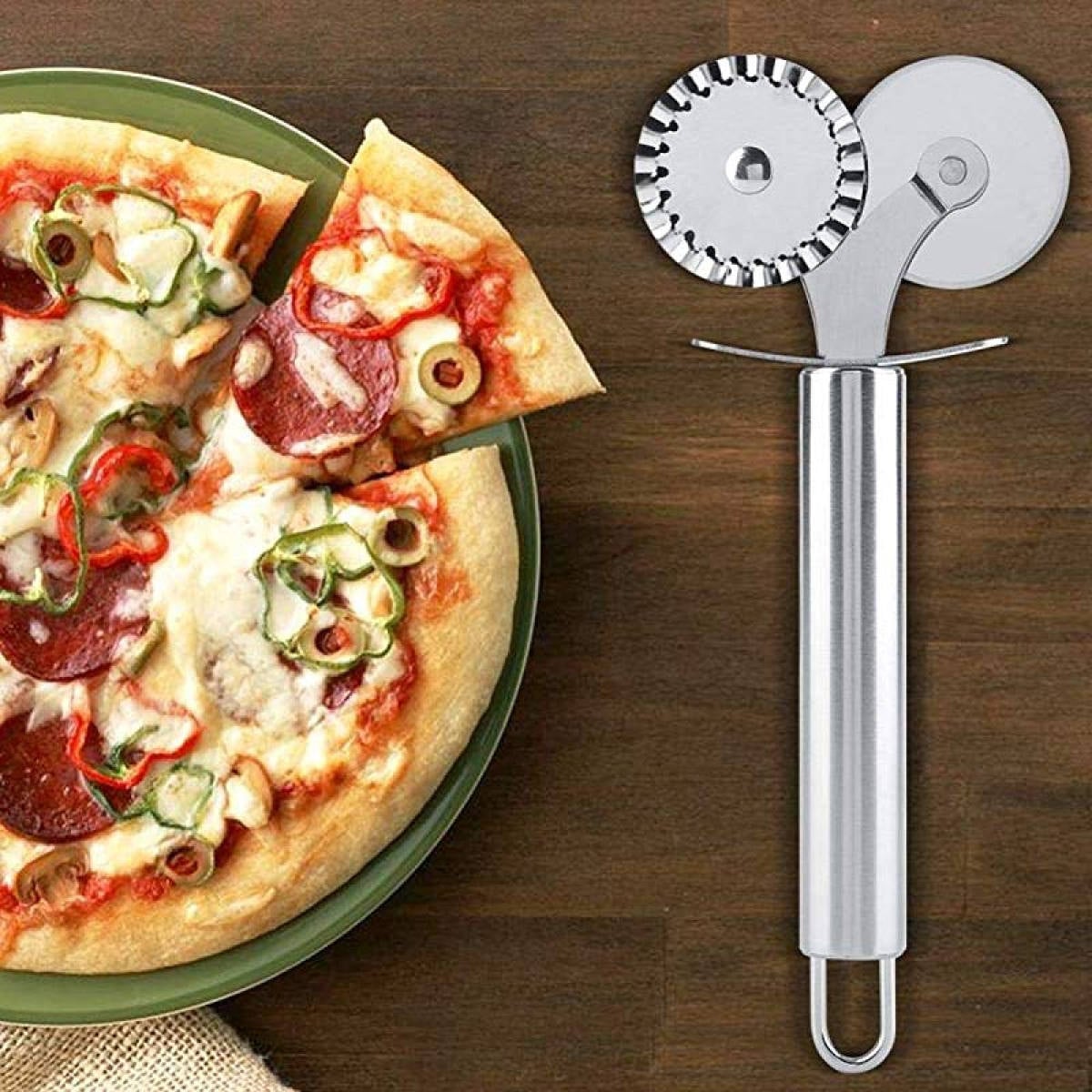 Picture of Stainless Steel Double Head Wheel Pizza Cutter -silver