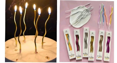 Picture of 6Pcs  Candle Curved Happy Birthday Cake Topper Decorations -Multicolor