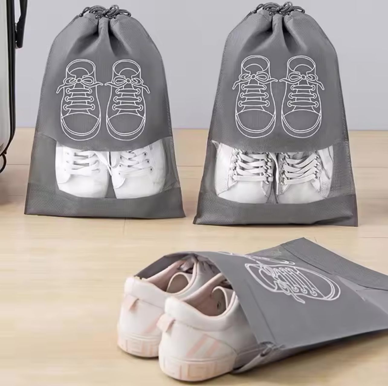 Picture of Portable Non-Woven Shoes Pouch with Clear Window for Men Women Travel 3 pcs -Multicolor