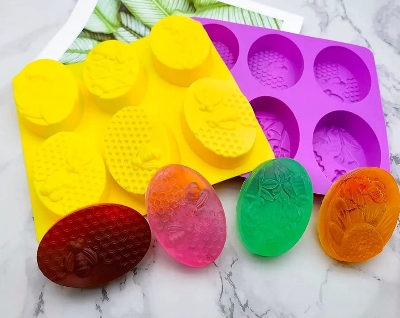 Picture of 6 Cavities 3D Bee Soap Molds Set,Oval Honeycone Soap Mold,Handmade Soap Making Moulds,Baking Moulds Chocolate Cookies Mousse Jelly Pudding Cupcake DIY -Multicolor