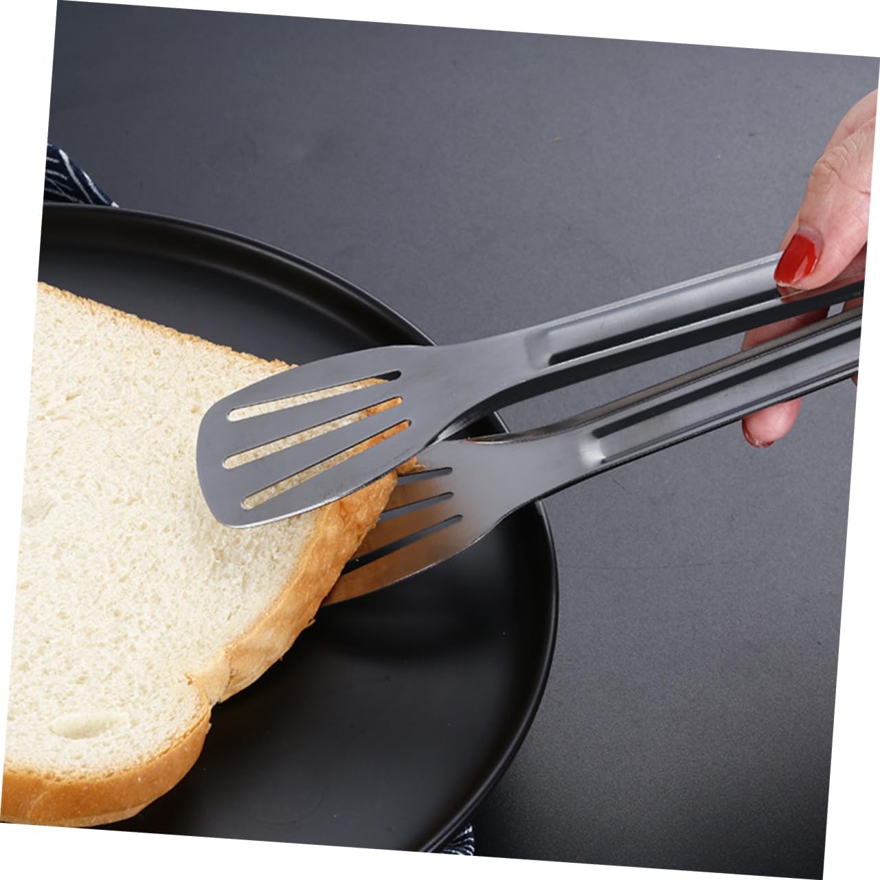 Picture of Stainless Steel Grill Clip Bread Tongs Comfort Grip -Silver