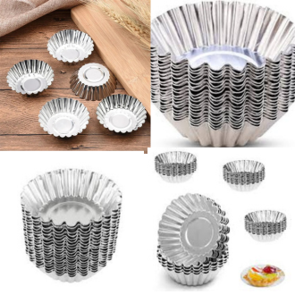 Picture of 10 pcs Reusable Silver Stainless Steel Cupcake Egg Tart Mold Cookie Pudding Mould Nonstick Baking Pastry Tools Cake -Silver