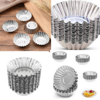 Picture of 10 pcs Reusable Silver Stainless Steel Cupcake Egg Tart Mold Cookie Pudding Mould Nonstick Baking Pastry Tools Cake -Silver