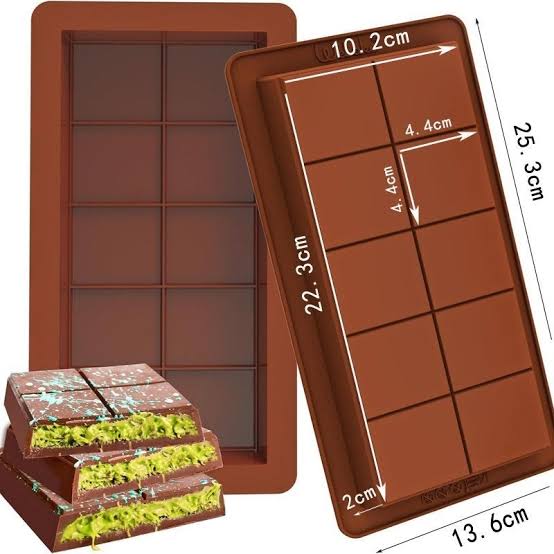 Picture of Silicone Chocolate Mold Bar Tray 10 Cavities, Non-Stick, Food-Grade, Reusable Mould for Homemade Candy, Protein Bars & Snacks -Chocolate