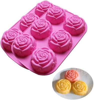 Picture of Rose Flower Silicone Molds 6-Cavity Non-Stick Chocolate -Pink