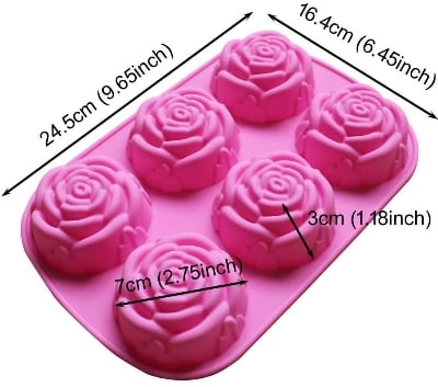 Picture of Rose Flower Silicone Molds 6-Cavity Non-Stick Chocolate -Pink