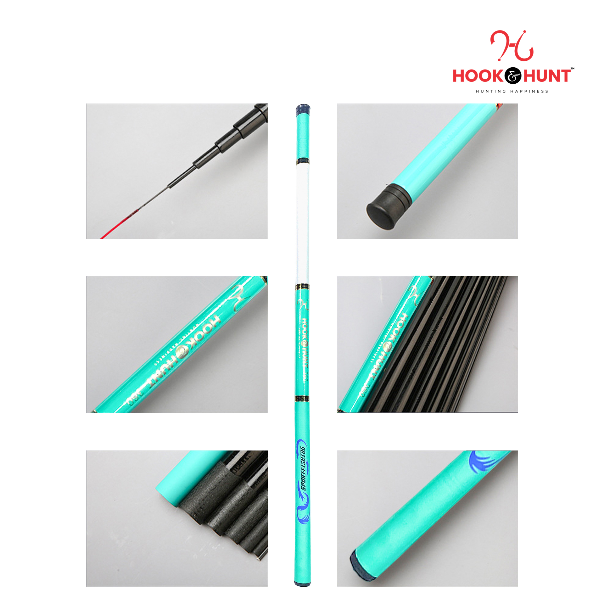 Picture of Super Hard High-Visibility Teal/White Fiberglass Spinning Rod– Sky Blue colour Rod– 180 cm to 720 cm (360 cm)