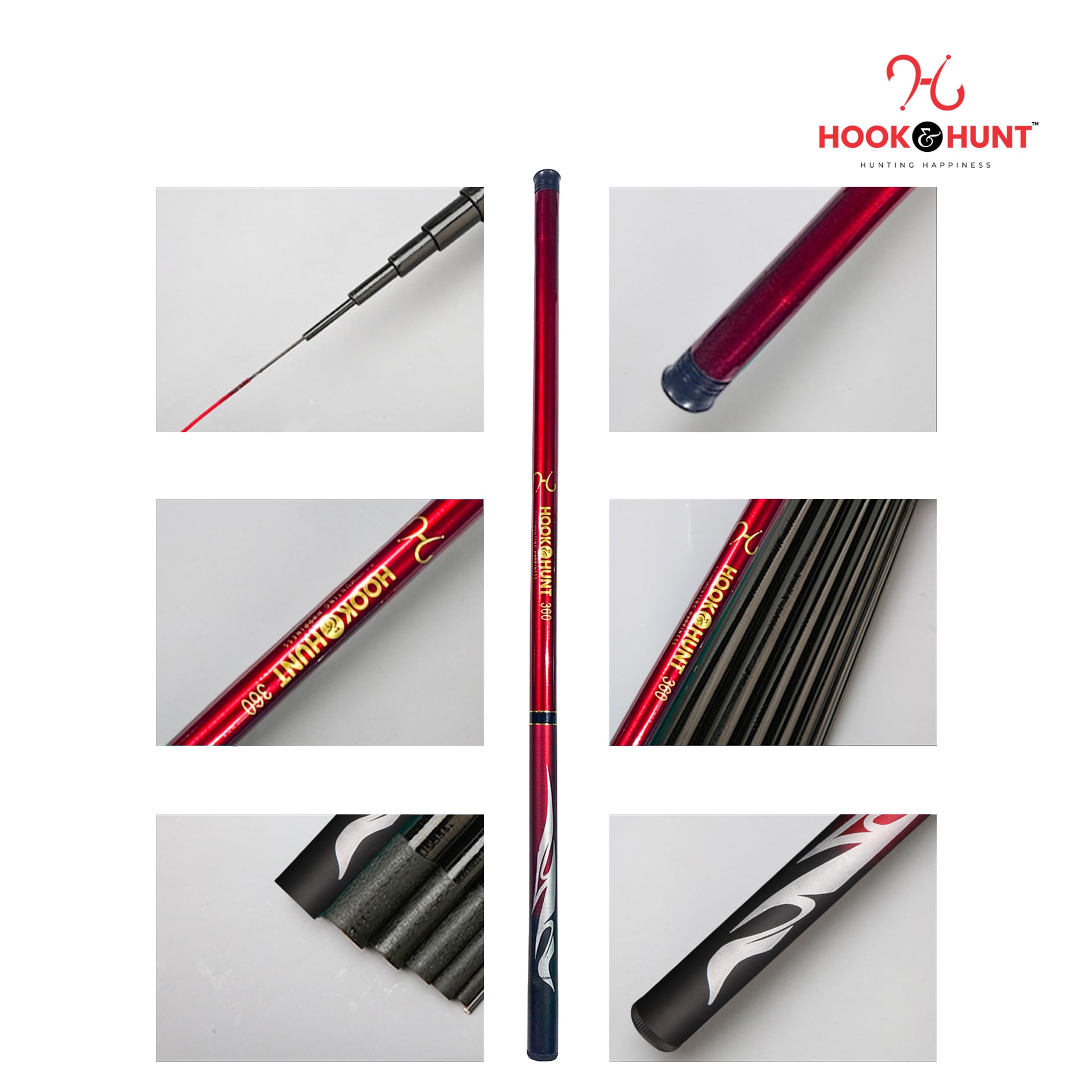 Picture of High-Performance Super Hard Fishing Rod - 180 cm-720 cm Rod with Fiberglass Reel and Hand Spinning Rod - Red (630 cm)