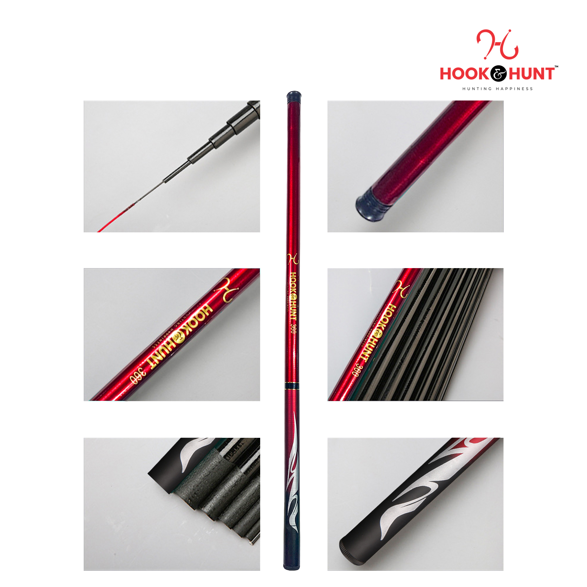 Picture of High-Performance Super Hard Fishing Rod - 180 cm-720 cm Rod with Fiberglass Reel and Hand Spinning Rod - Red (540 cm)