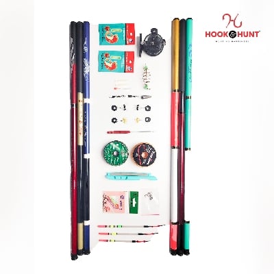 Picture of complete Combo package fiber glass stream rod super hard light strong hand fishing rod (১৫ ফিটের কম্বো)