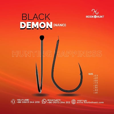 Picture of 02 Pack / 20 Pcs Black Demon Barbed Fish Hook – Ultra Sharp,(Hook & Hunt) (Nano #02)