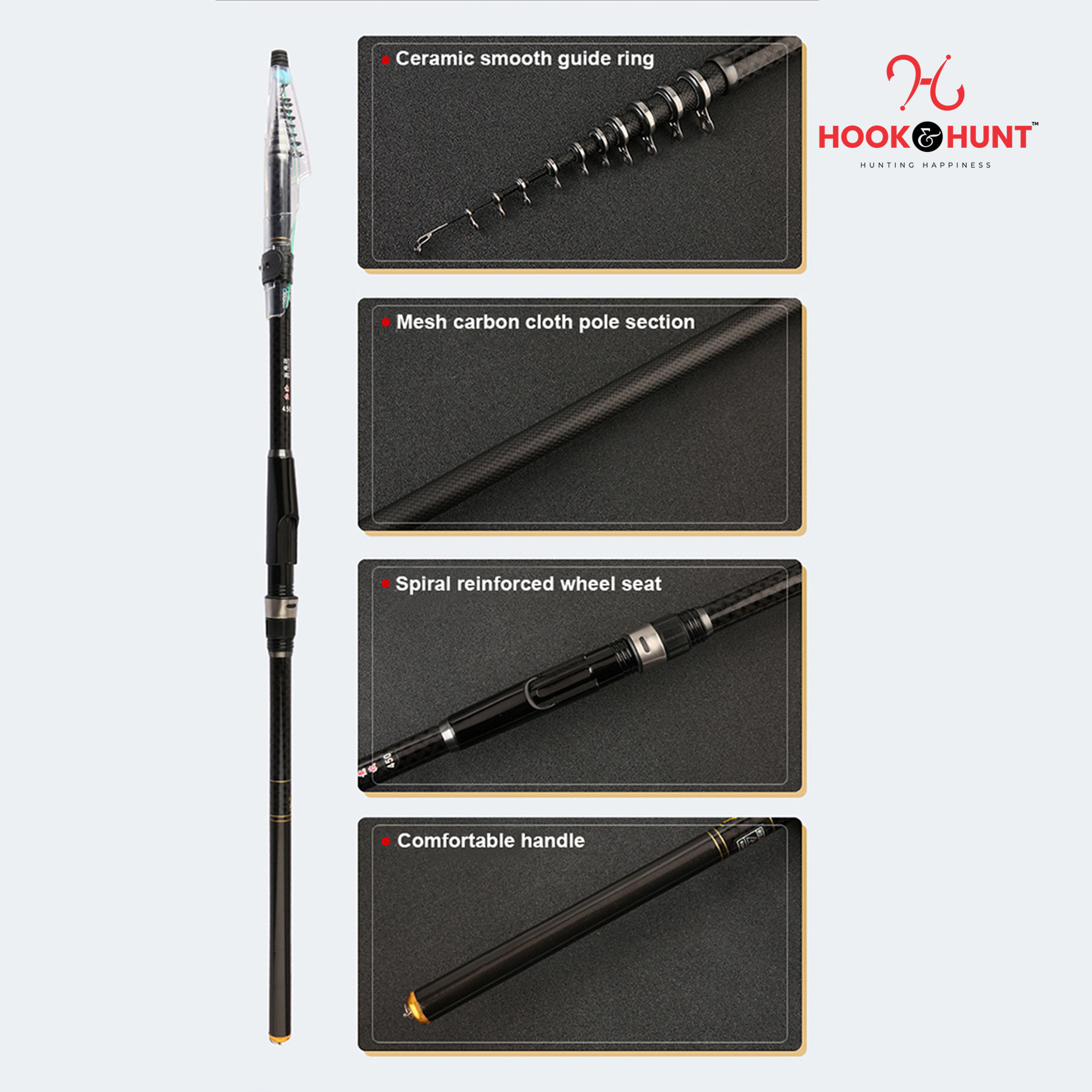 Picture of New Alpha Special Carbon Spinning Fishing Rod-  270 cm / 360 cm / 450 cm  Portable Lightweight for Freshwater and Sea Fishing. (450 cm)