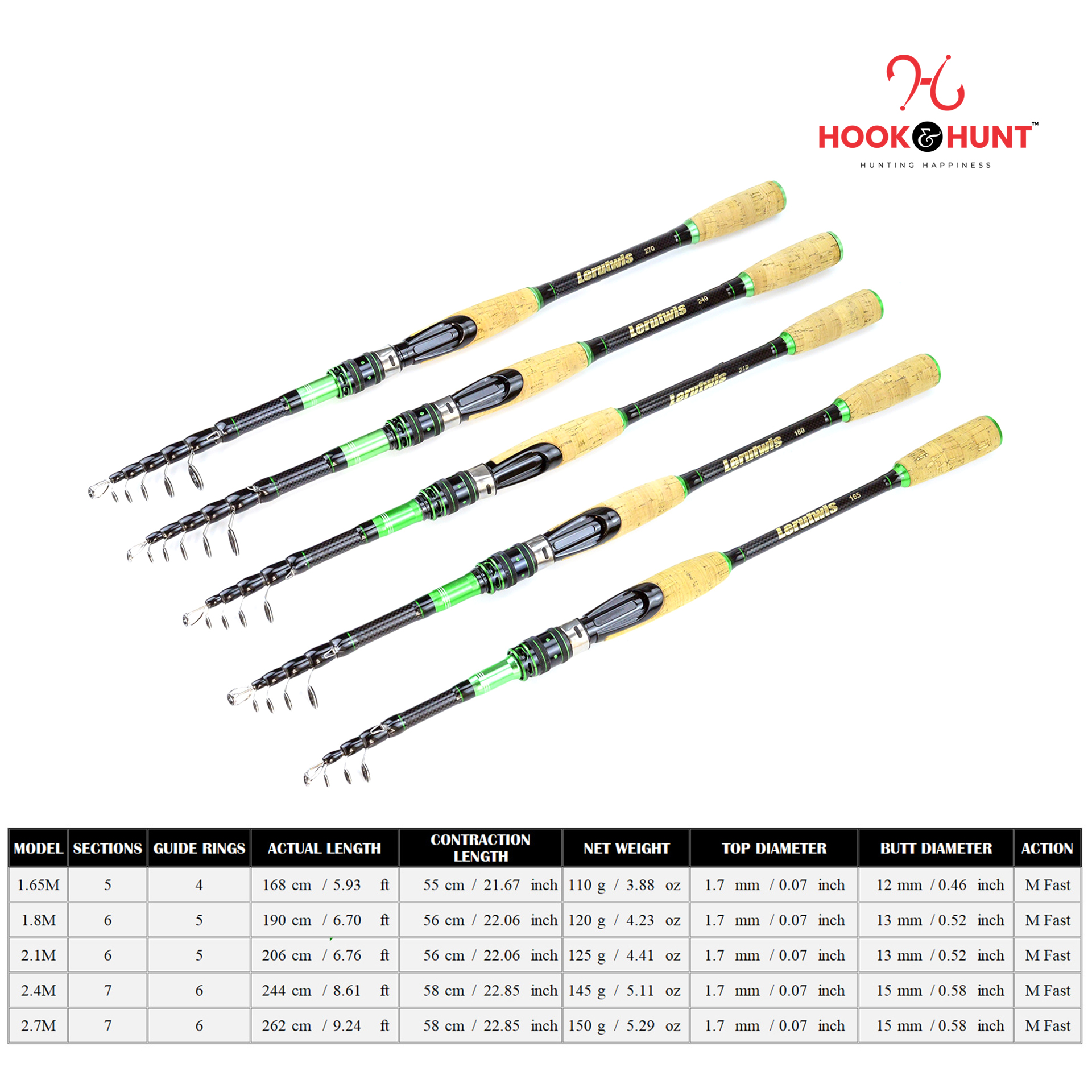 Picture of YG 101 - Model Carbon Fiber Telescopic Sea Fishing Rod (240 Cm) – Retractable Lure Rod with Cork Handle, Super Stiff for Bass & Snakehead Fishing (240 cm)