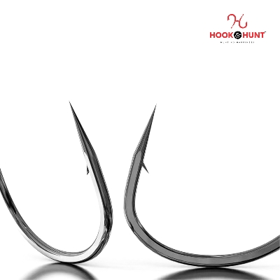 Picture of 12 Piece Hook & Hunt Large Alloy Steel Stream Fishing Hook No.14–22 – Barbed Flip Fly Hook for Big Fish Live Bait & Stream Fishing (Size - 18)