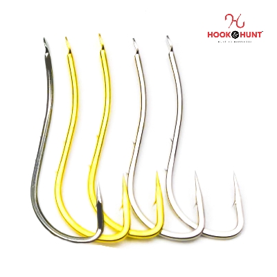 Picture of 12 Piece Hook & Hunt Long Shank Double-Barbed Streamlined Sea Fishing Hook No.7–18 – Anti-Bait-Slip Loose Barbed Hook for Sea Bass, Bream & Crucian Carp (Size - 13)