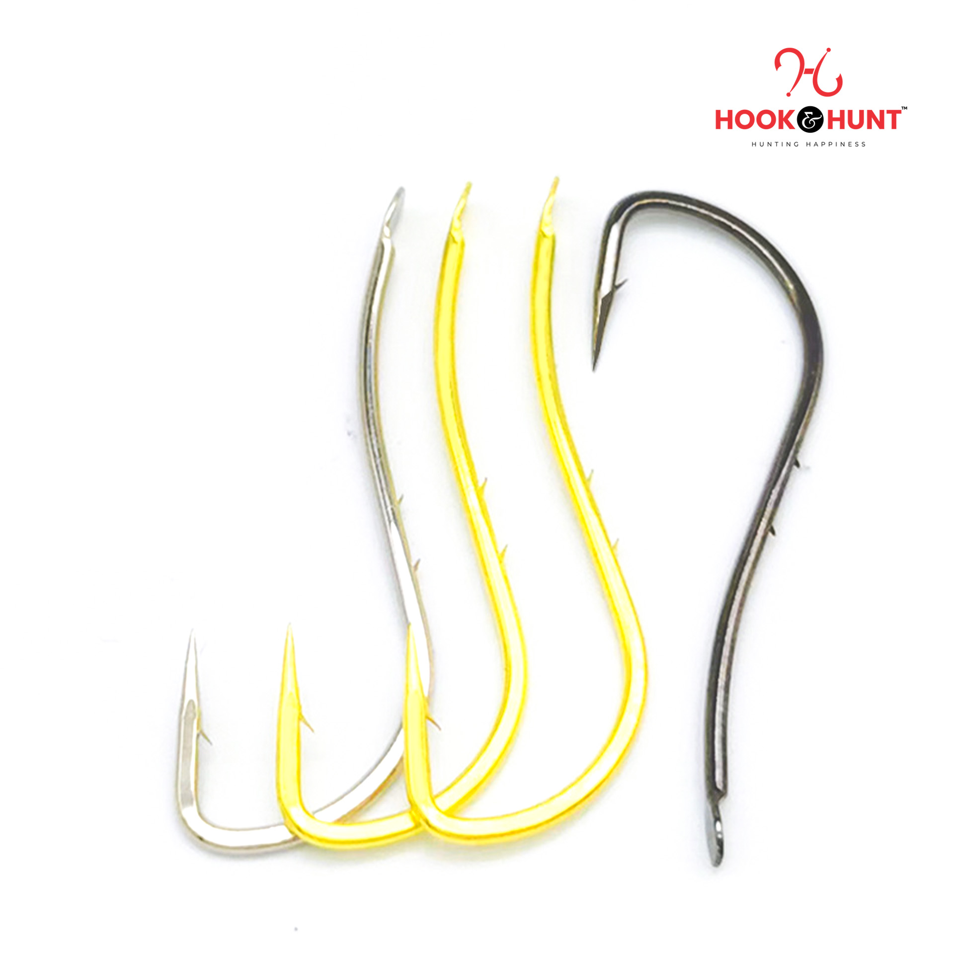 Picture of 12 Piece Hook & Hunt Long Shank Double-Barbed Streamlined Sea Fishing Hook No.7–18 – Anti-Bait-Slip Loose Barbed Hook for Sea Bass, Bream & Crucian Carp (Size - 10)