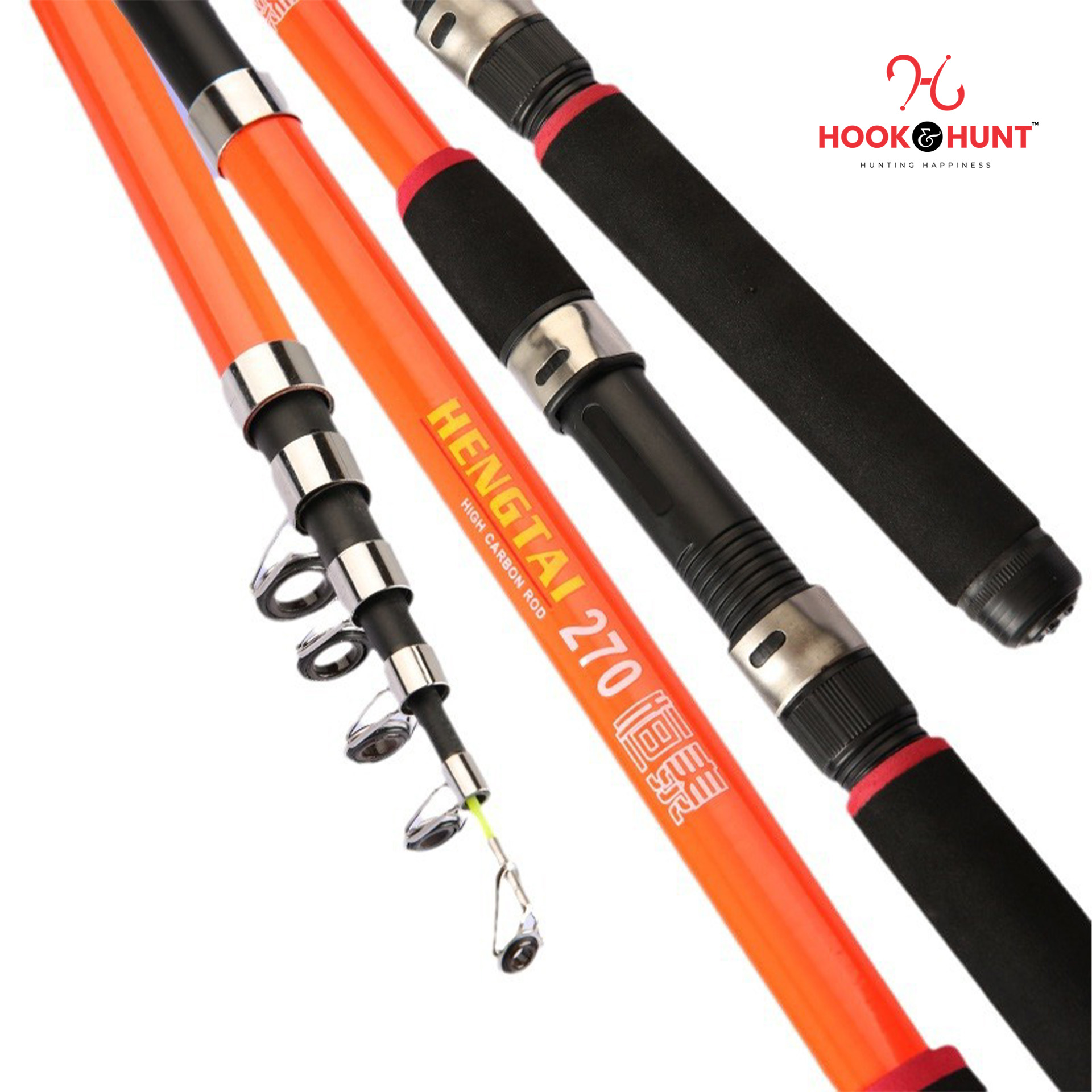 Picture of 210 cm Hook & Hunt Super Hard Fiberglass Sea Fishing Rod  – Telescopic Casting Rod for Ocean Beach & Long Distance Fishing (210 cm)