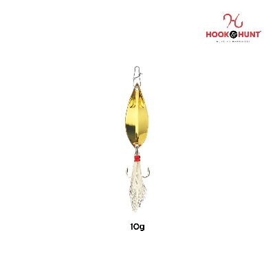 Picture of Hook & Hunt Zinc Alloy Spinner Lure 10gm / 15gm / 20gm – Long Cast Monster Spinner Hard Bait with Treble Hook & Feather (Golden Colour) (হুক সহ - ১০ গ্রাম)