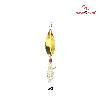 Picture of Hook & Hunt Zinc Alloy Spinner Lure 10gm / 15gm / 20gm – Long Cast Monster Spinner Hard Bait with Treble Hook & Feather (Golden Colour) (হুক সহ - ১৫ গ্রাম)