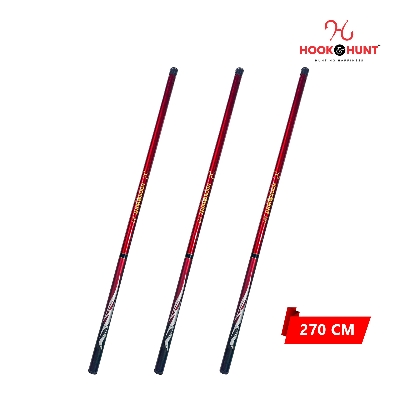 Picture of Red Colour Hook & Hunt Fiberglass Stream Fishing Rod (180 cm - 720 cm) - Super Hard Lightweight Short Section Hand Rod (270 cm)