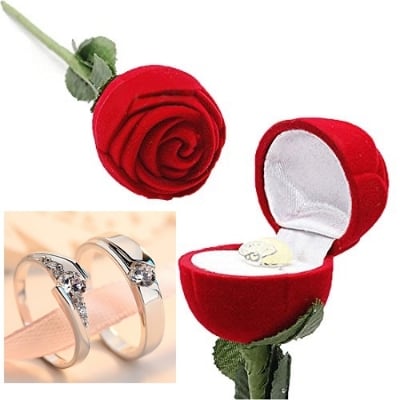 Picture of Heart-Shaped Red Box with Teddy and Roses Valentine Day Best Love Gift for Girlfriend -Red-Color - Red