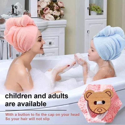 Picture of Hair Towel Twist Drying Towels Twist Microfiber Thicken Cap With Button For Women Super Absorbent Quick-Drying Hair Care Cap - Multicolor