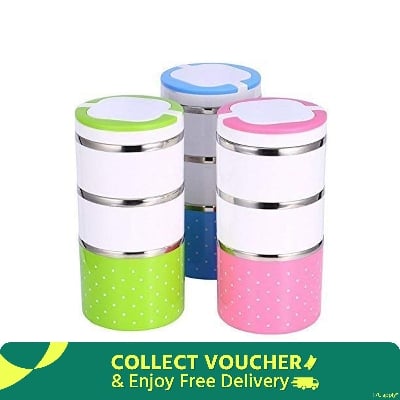 Picture of THREE LAYER HIGH QUALITY STAINLESS STEEL LUNCH BOX 1230 ML. -Multicolor