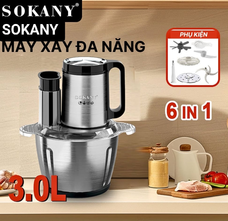 Picture of SOKANY 6 IN 1 ELECTRIC STAINLESS STEEL CHOPPER AND BLENDER. -Silver