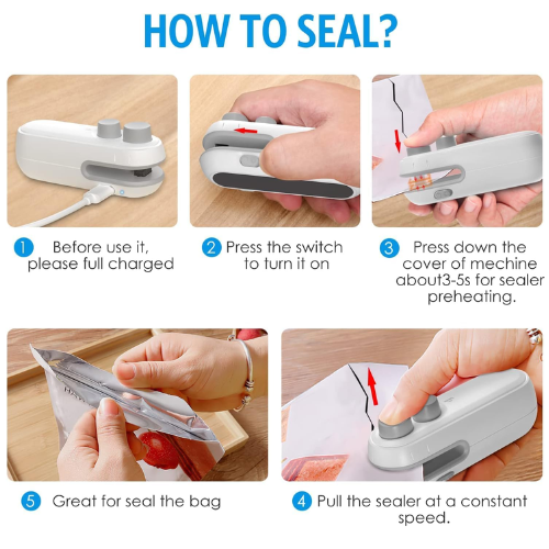 Picture of Rechargeable Mini Bag Sealer, 2-In-1 Heat Sealer with Cutter for Chip Bags, Portable Resealer Machine for Plastic Bags Replacement Spare Parts -   Dhaka Shopping Zone -Multicolor