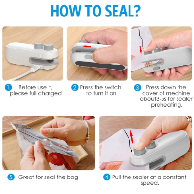 Picture of Rechargeable Mini Bag Sealer, 2-In-1 Heat Sealer with Cutter for Chip Bags, Portable Resealer Machine for Plastic Bags Replacement Spare Parts - New Canvas -Multicolor