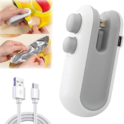 Picture of Mini Bag Sealer, 2 in 1 USB Rechargeable Bag Sealer Heat Seal Cutter, Rechargeable Mini Snack Bag Sealer, Portable Resealer Machine for Plastic Bags Food Storage Snacks Freshness