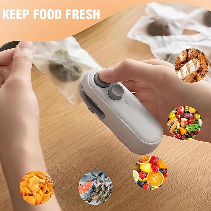 Picture of Mini Bag Sealer, 2 in 1 USB Rechargeable Bag Sealer Heat Seal Cutter, Rechargeable Mini Snack Bag Sealer, Portable Resealer Machine for Plastic Bags Food Storage Snacks Freshness