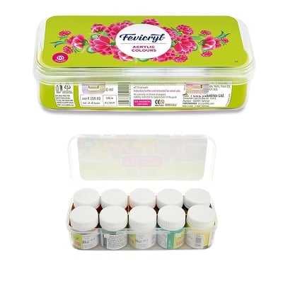 Picture of Fevicryl Acrylic Sunflower Kit - 10 Shades/Colors for clothes & canvas -Multicolor