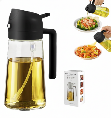 Picture of 2-in-1 Premium Glass Oil Sprayer and Dispenser Bottle 470ml | Essential Kitchen Tool for Healthy Cooking - Leakproof Dual Function Pourer & Fine Mist Mister for Air Fryer, BBQ, Grilling, Salad Dressing - Wide Mouth Design, BPA-Free, Controlled Oil Pour BD -Multicolor