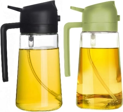 Picture of 2 in 1 Glass Oil Spray Bottle 470ml Large Capacity Oil Sprayer Sauce Olive Oil Dispenser for Cooking Salads BBQ Grilling Baking | 470 ml | Multicolor