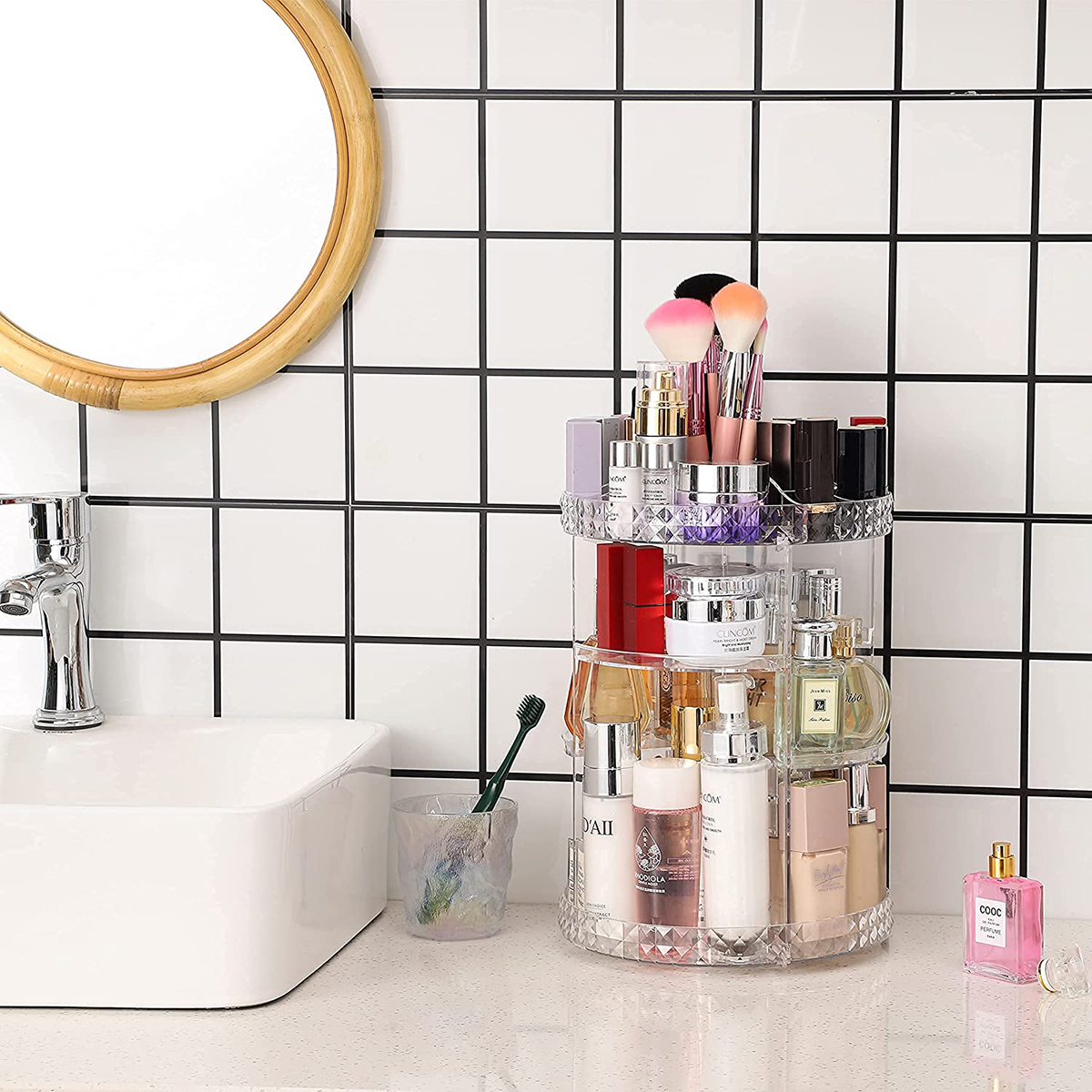 Picture of Cosmetics Organizer 360 Degree Diamond Rotatable Cosmetics Storage Box - Dhaka Shopping Zone -Multicolor