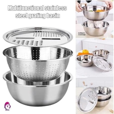 Picture of 3in1 Multifunctional Stainless Steel Grating Basin thick stainless steel drain basin kitchen / Vagetable Cutter - Dhaka Shopping Zone -Multicolor