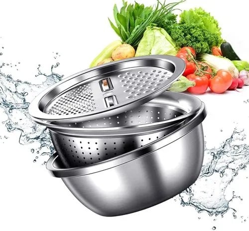 Picture of 3in1 Multifunctional Stainless Steel Grating Basin thick stainless steel drain basin kitchen / Vagetable Cutter - Dhaka Shopping Zone -Multicolor