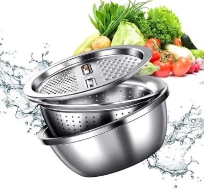 Picture of 3in1 Multifunctional Stainless Steel Grating Basin thick stainless steel drain basin kitchen / Vagetable Cutter - Dhaka Shopping Zone -Multicolor