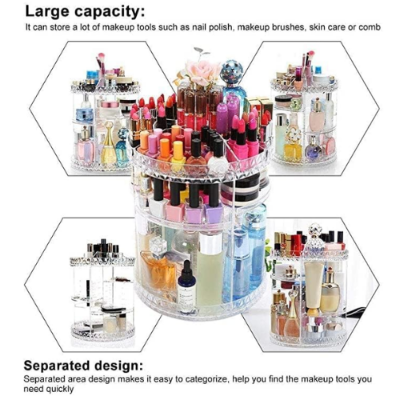 Picture of 360 Degree Rotation Transparent Acrylic Cosmetics Storage Box Fashion Spin Multi-function Detachable Makeup Beauty Organizer - Dhaka Shopping Zone -Multicolor