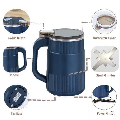 Picture of Spice Grinder Portable with Handal Electric Grain Mill Grinder Stainless Steel Dry Grain Spices Cereals Seasonings Coffee Bean Grinder -Blue