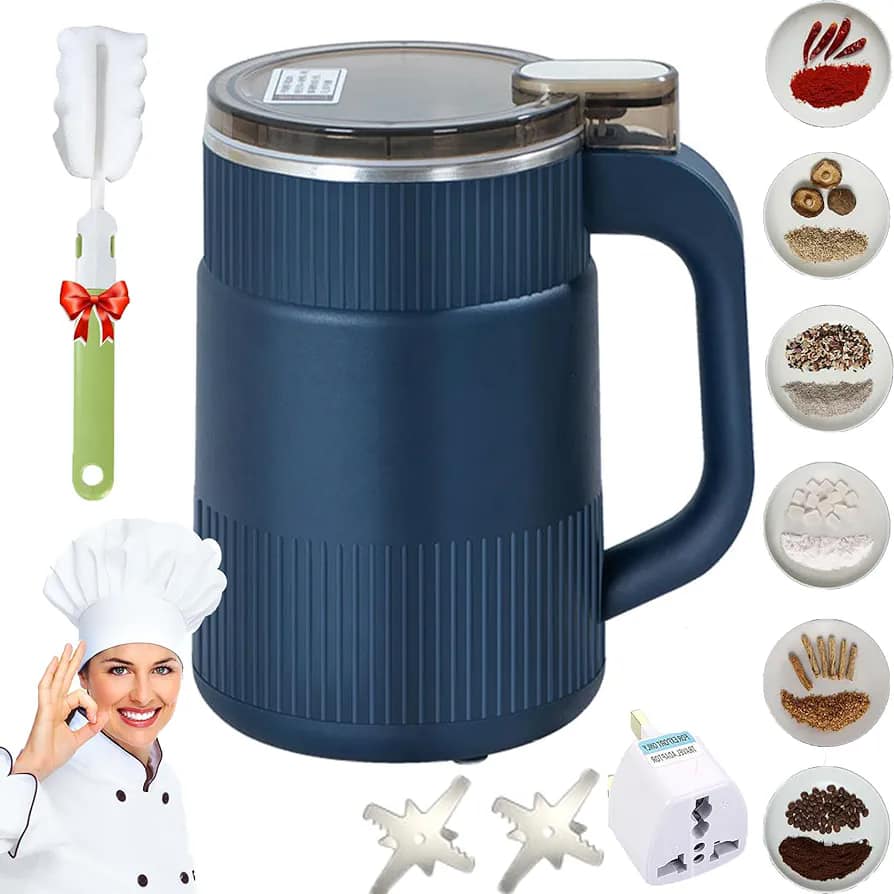 Picture of Spice Grinder Portable with Handal Electric Grain Mill Grinder Stainless Steel Dry Grain Spices Cereals Seasonings Coffee Bean Grinder -Blue