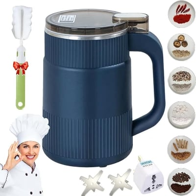 Picture of Spice Grinder Portable with Handal Electric Grain Mill Grinder Stainless Steel Dry Grain Spices Cereals Seasonings Coffee Bean Grinder -Blue